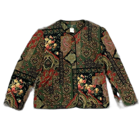 Orvis Vintage 80s Multicolored Paisley Floral Patchwork Corduroy Jacket Size 10 - Picture 1 of 12